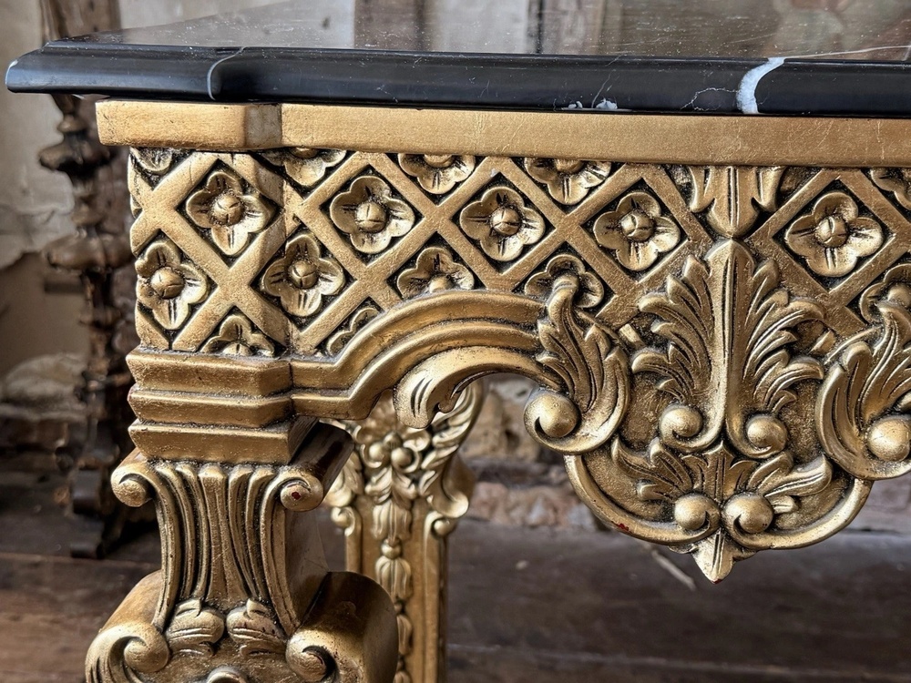 Magnificent Vintage Empire Style Gold Leaf Hall Console Table black Marble