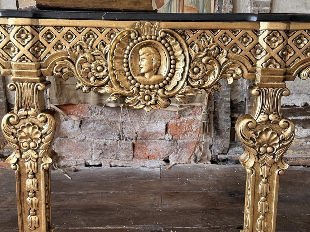 Magnificent Vintage Empire Style Gold Leaf Hall Console Table black Marble