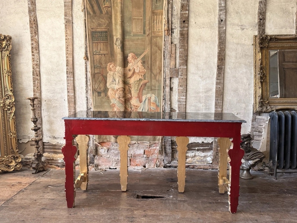 Magnificent Vintage Empire Style Gold Leaf Hall Console Table black Marble