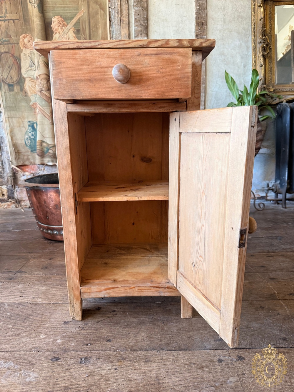 Pair Harlequin Antique Rustic Farmhouse Pine Bedside Tables Cabinets Cupboards