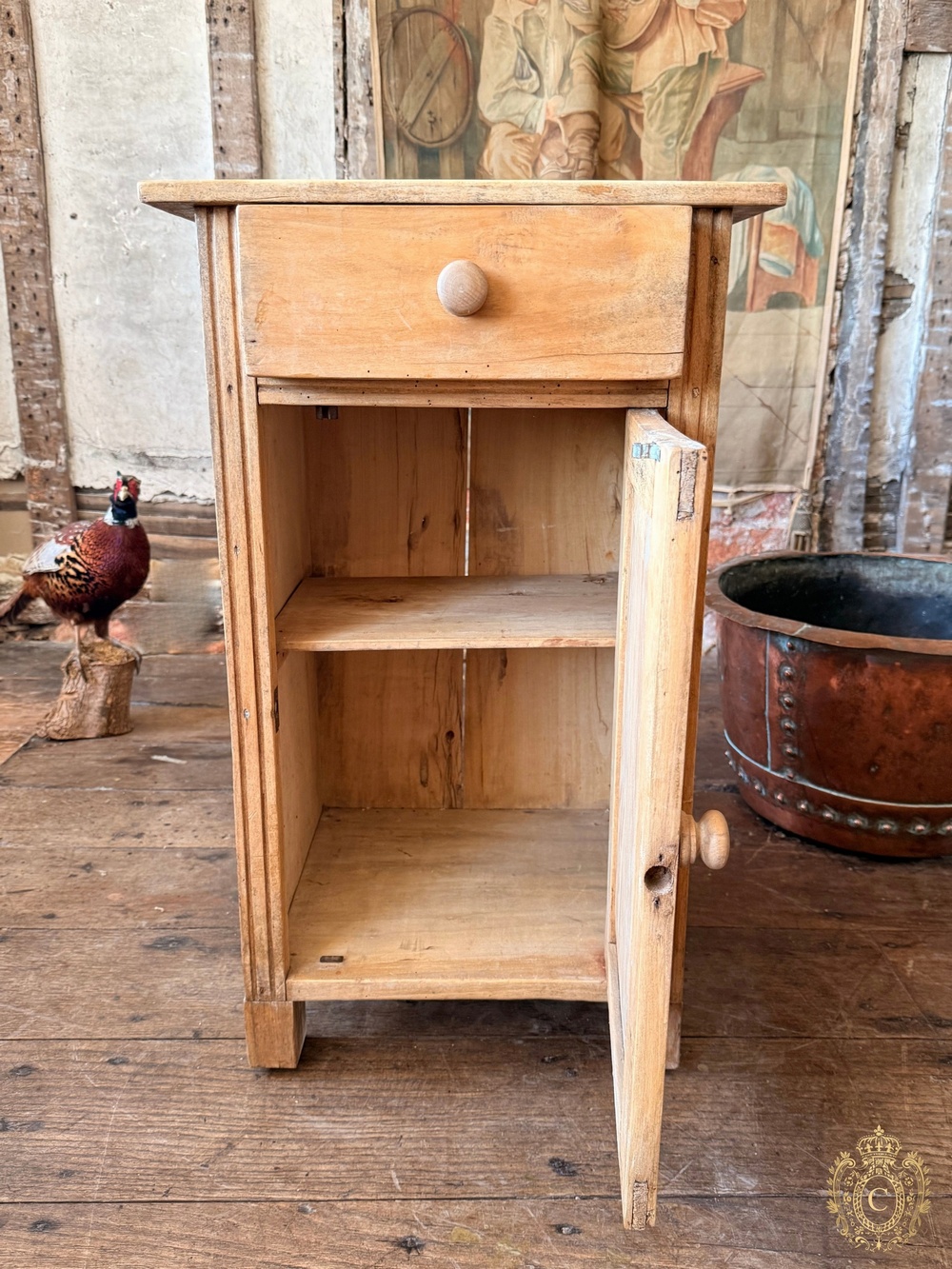 Pair Harlequin Antique Rustic Farmhouse Pine Bedside Tables Cabinets Cupboards