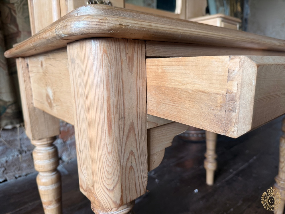 Antique Pine Washstand Dressing Table with Arched Mirror
