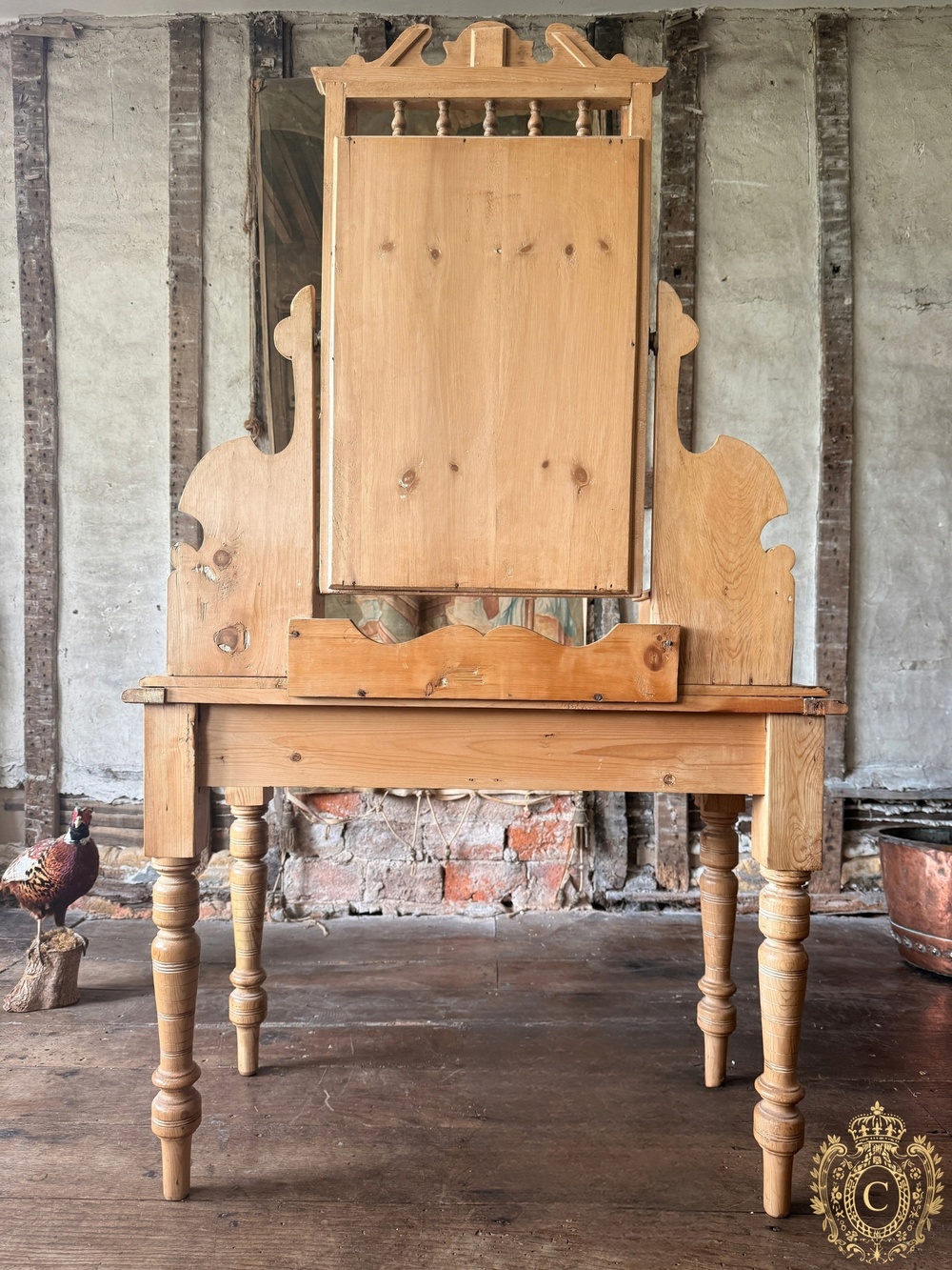 Antique Pine Washstand Dressing Table with Arched Mirror