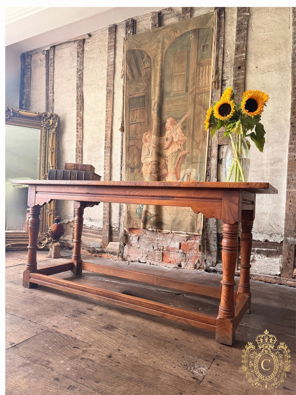 Large Vintage Burr Farmhouse Refectory Dining Table – 167cm