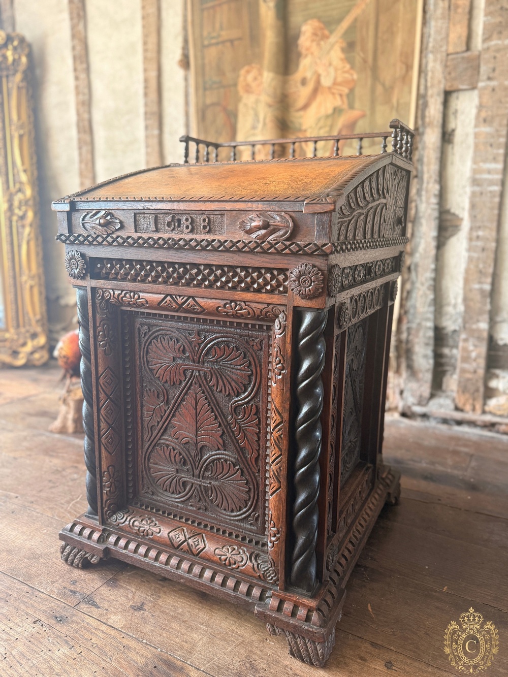Elaborately Carved Oak Davenport Writing Desk, Late Victorian
