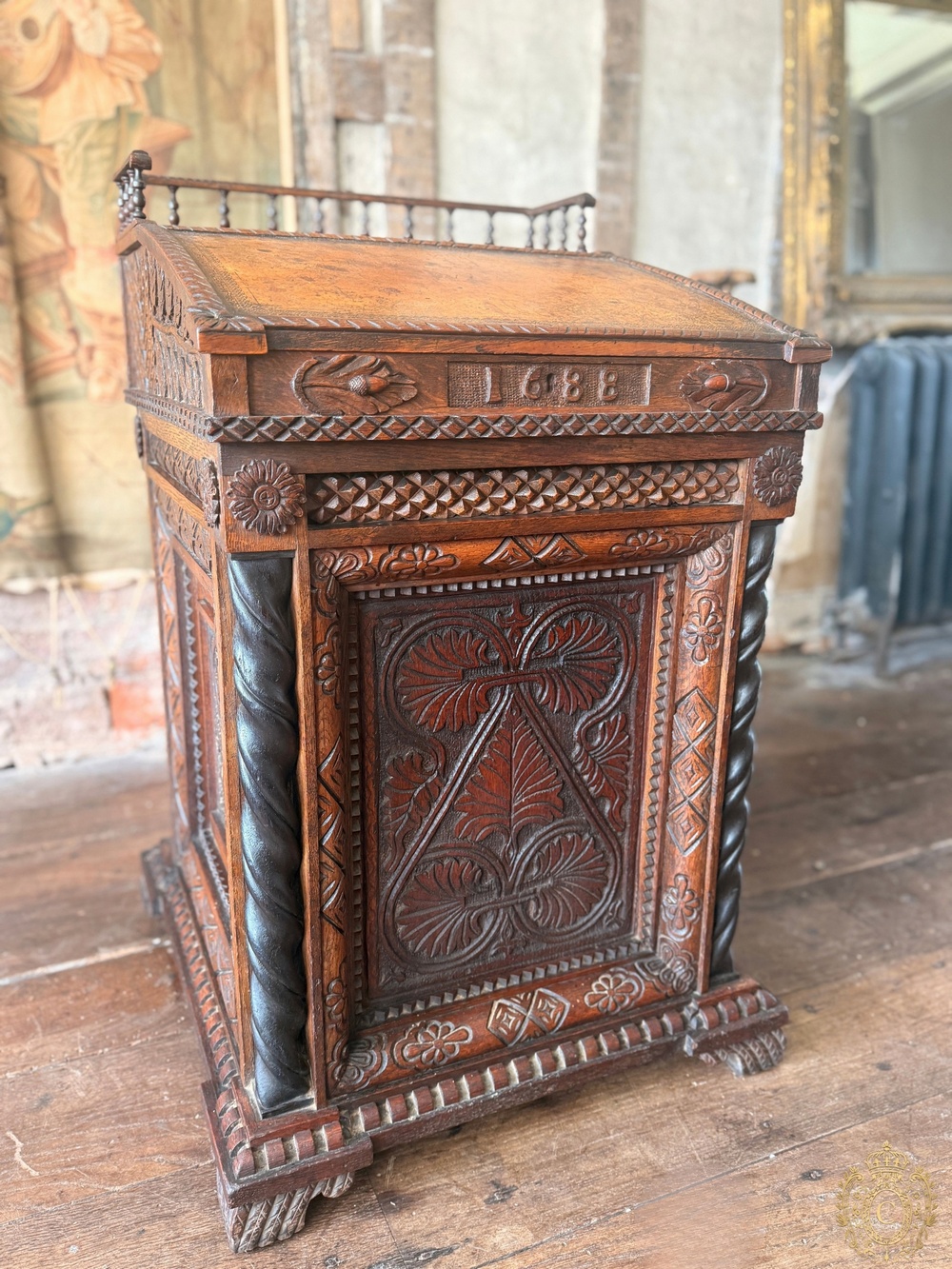 Elaborately Carved Oak Davenport Writing Desk, Late Victorian