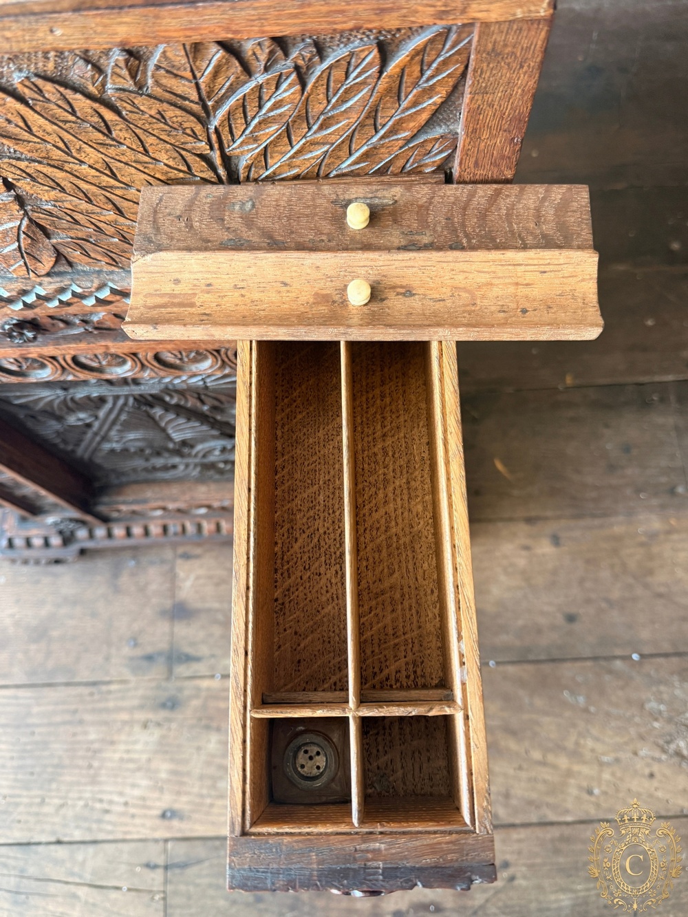 Elaborately Carved Oak Davenport Writing Desk, Late Victorian