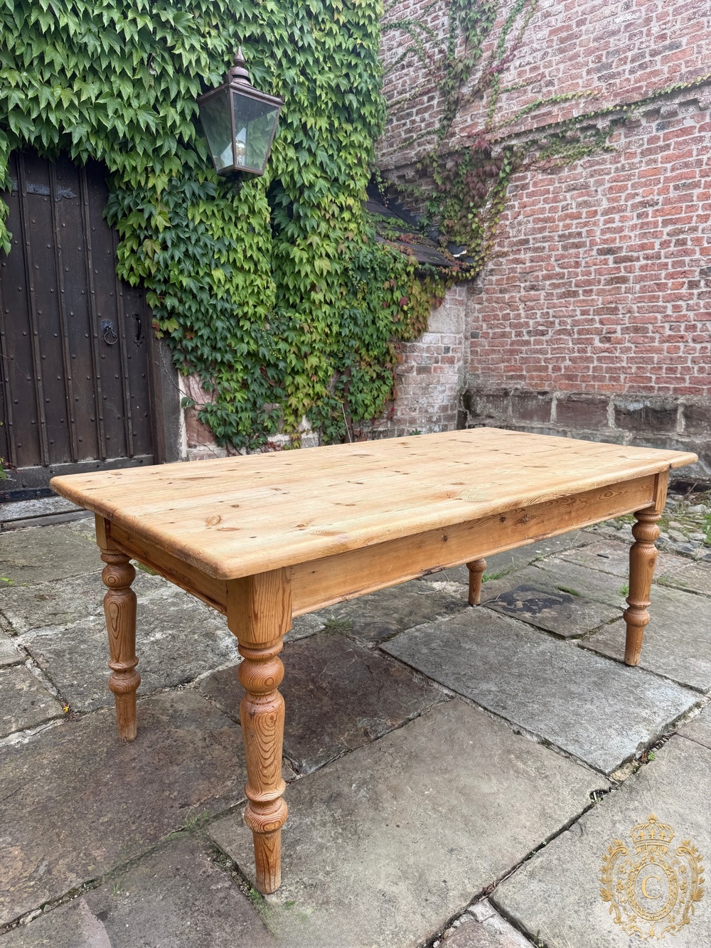 Pine Farmhouse Dining Table 183cm End Drawer Turned Legs Country Kitchen