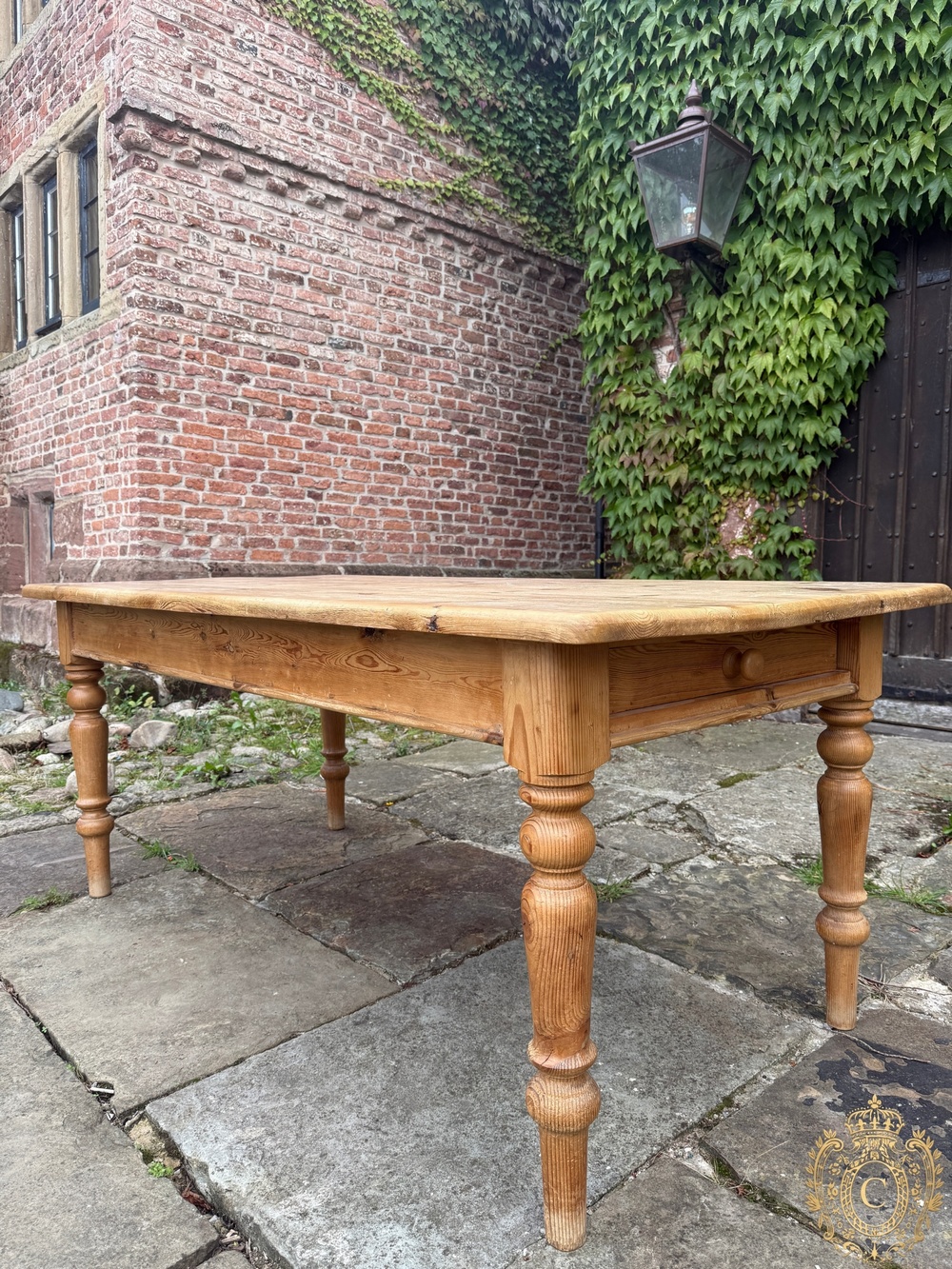 Pine Farmhouse Dining Table 183cm End Drawer Turned Legs Country Kitchen