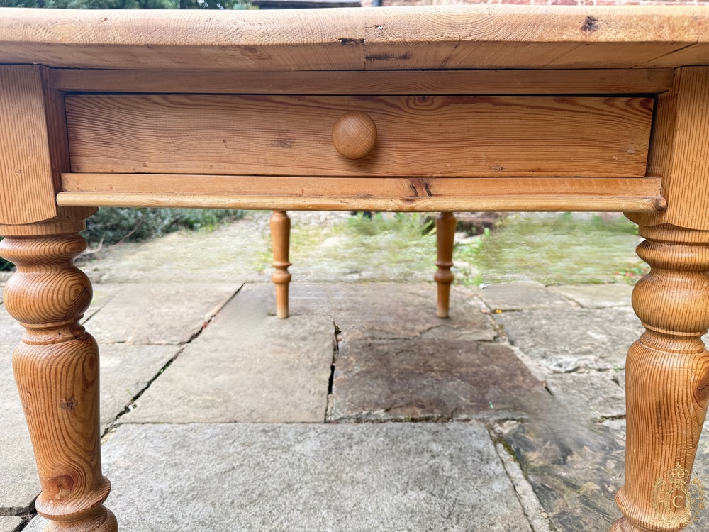Pine Farmhouse Dining Table 183cm End Drawer Turned Legs Country Kitchen
