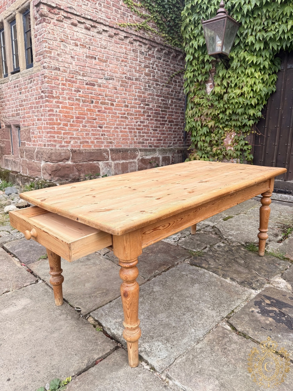 Pine Farmhouse Dining Table 183cm End Drawer Turned Legs Country Kitchen