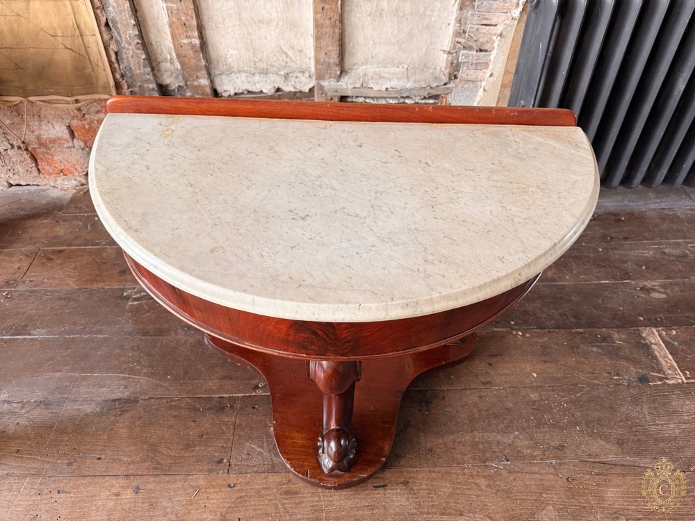 Victorian Mahogany Marble-Top Demi-Lune Washstand / Hall Console Table