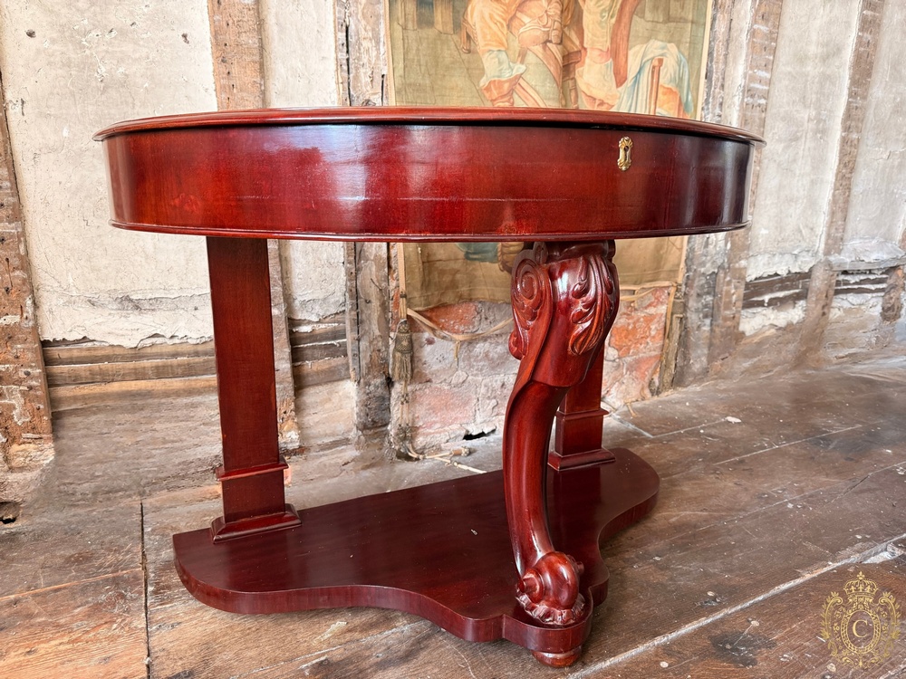 Victorian Mahogany Marble-Top Demi-Lune Washstand / Hall Console Table