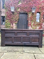 Large Rare Original English Carved Antique Oak Coffer Chest Circa 1600's