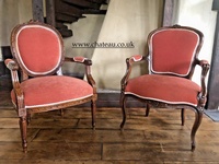 SOLD Pair of Antique Oak French Terrracotta Louis Armchairs Chairs Circa 1800's