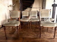 Aesthetic Movement Set 6 Edwardian Antique Mahogany Diner Sage Velvet Green Dining Chairs