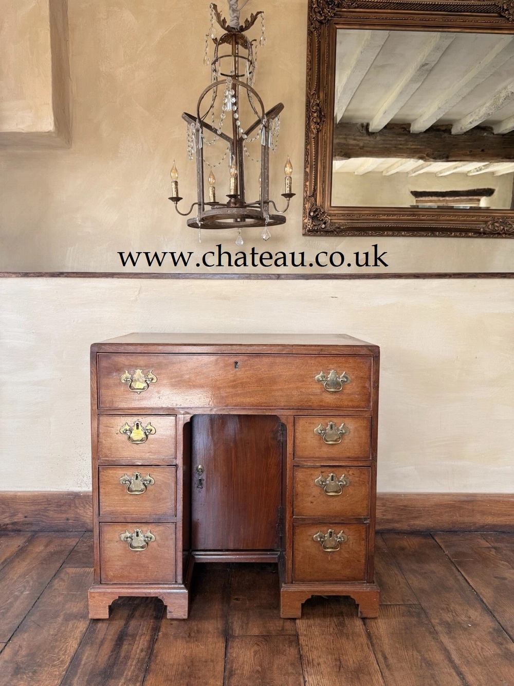 Original Antique Mahogany George III Pedestal Kneehole Writing Desk C1780