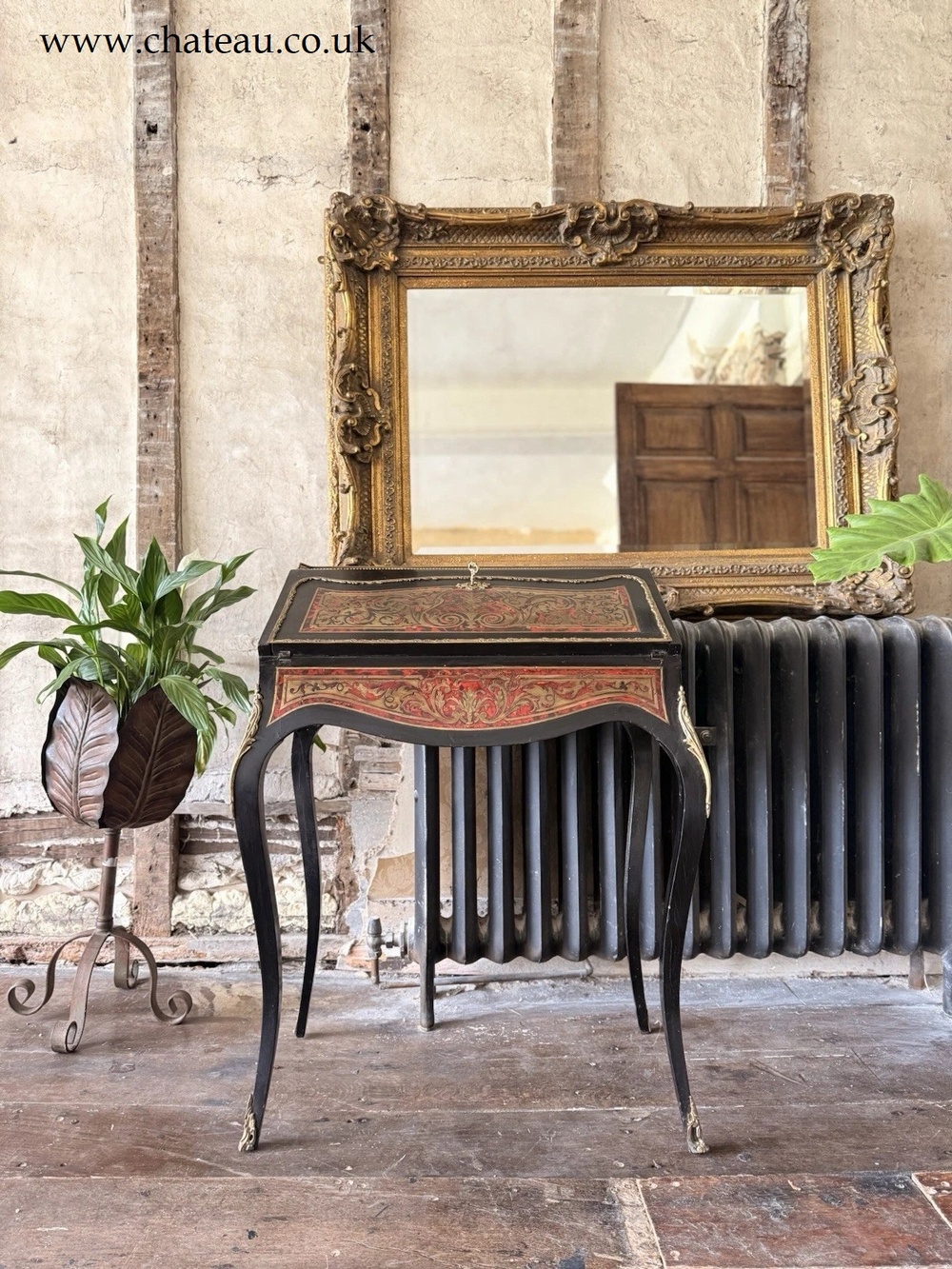 Antique Orginal Ebony Gilt French Boulle Louis XV Boulle Bureau De Dame Desk