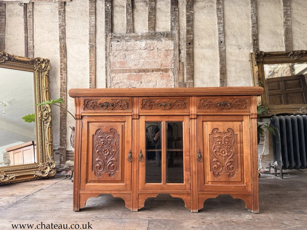 Original Heavy Antique Walnut Rustic Large Carved Dresser Sideboard Circa 1800s