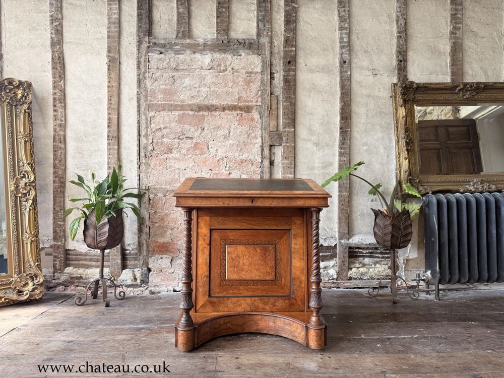 SOLD - are Large Unique Antique Walnut Burr Davenport Writing Leather Desk Circa 1840