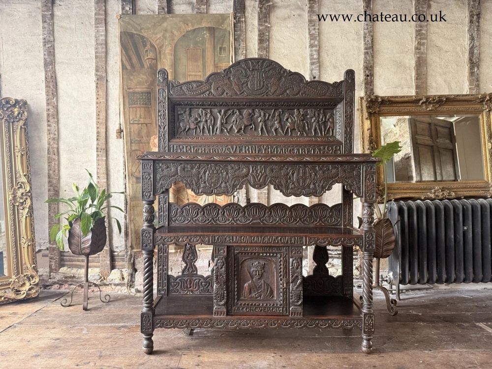 Important Antique Oak Buffet Dresser Sideboard Cupboard George Shaw Engravings 1598