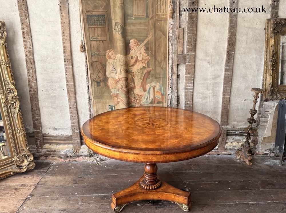 SOLD - Fine Quality Theodore Alexander Inlaid Burr Gilt Circular Kitchen Dining Table