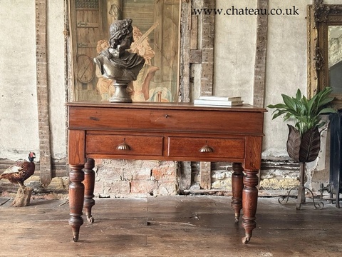 Antique Pitch Pine Rustic Farmhouse (Richard Smith) School Table Office Desk 1860 C