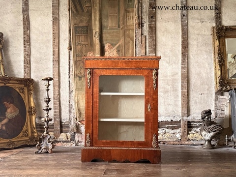 Exceptional Antique Walnut Glass English Pier Ormolu Cabinet w/ Gallery 1870