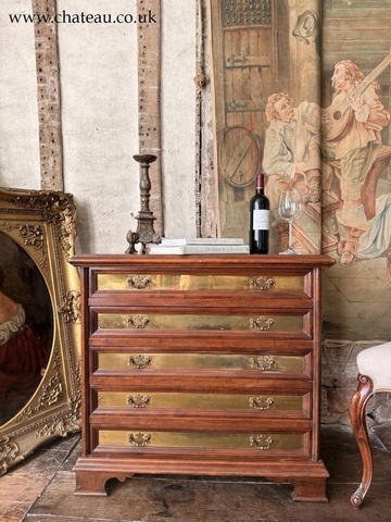 Vintage Rare Collectable Campaign Canalata Art Deco Brass inlays Chest Of Drawers 1960 C