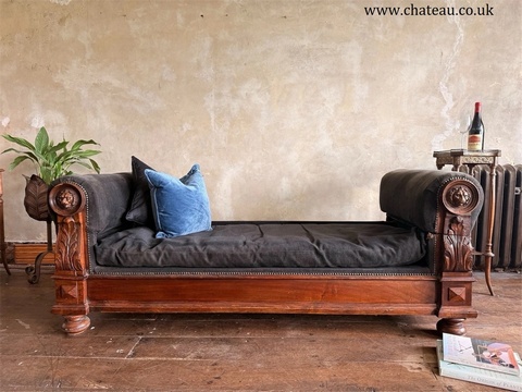 Rare Grey Black Antique Drop End Window Seat Daybed Chaise Longue Sofa 1880 C