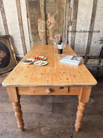 Vintage Rustic Country Farmhouse Pine Dining Kitchen Table W/ Drawer Seats 6-8