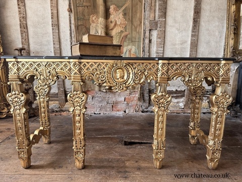 Magnificent Vintage Empire Style Gold Leaf Hall Console Table black Marble