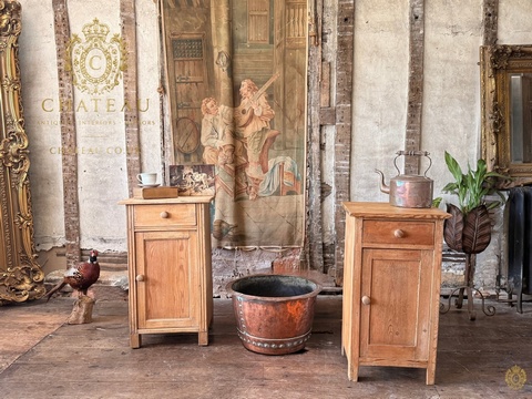 Pair Harlequin Antique Rustic Farmhouse Pine Bedside Tables Cabinets Cupboards