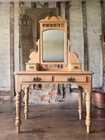 Antique Pine Washstand Dressing Table with Arched Mirror