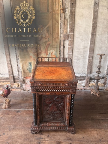 Elaborately Carved Oak Davenport Writing Desk, Late Victorian